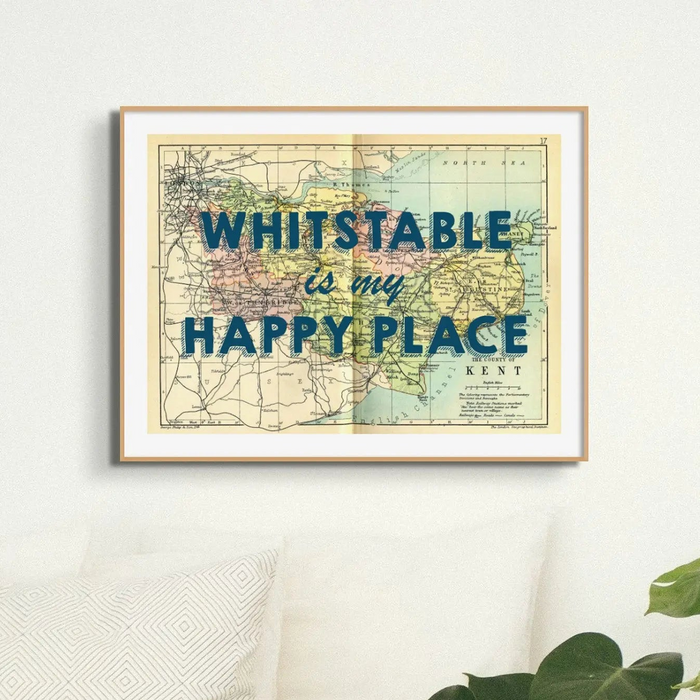 Whitstable map print with navy font - Whitstable Map art.