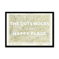 Framed Cotswolds map print with 'The Cotswolds is our happy place' text on a white background