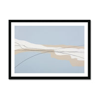 Framed abstract art print with wavy lines on a light blue background