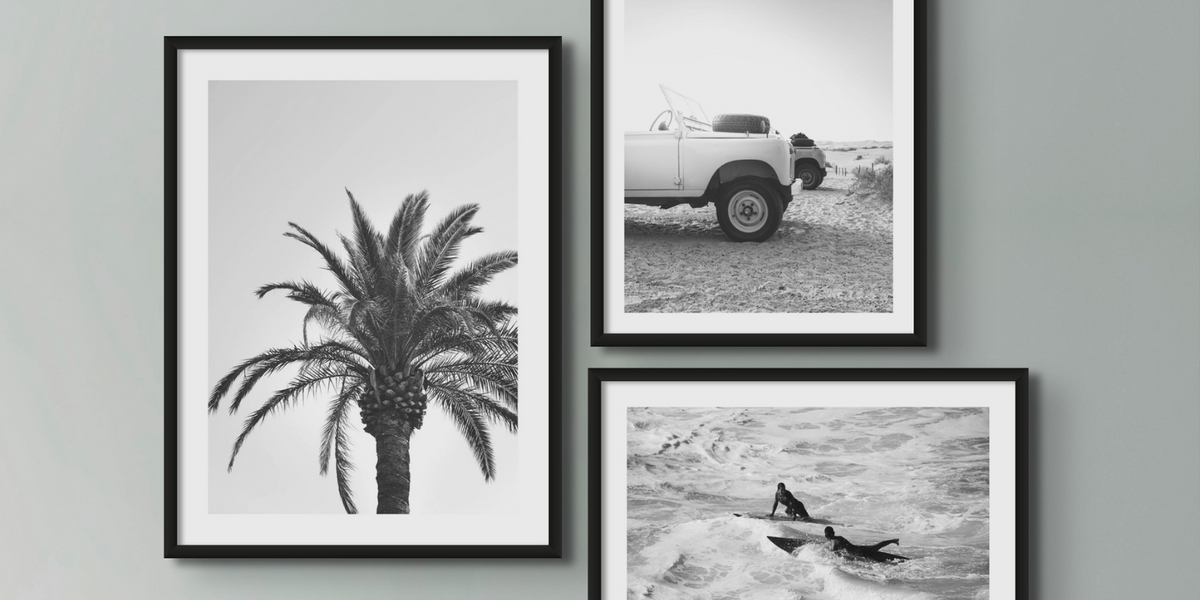 set of black and white art prints on wall - black and white photography prints