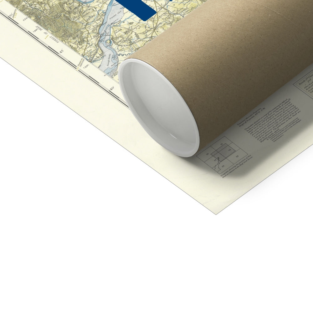 Roll of paper with a map partially unrolled on a white background