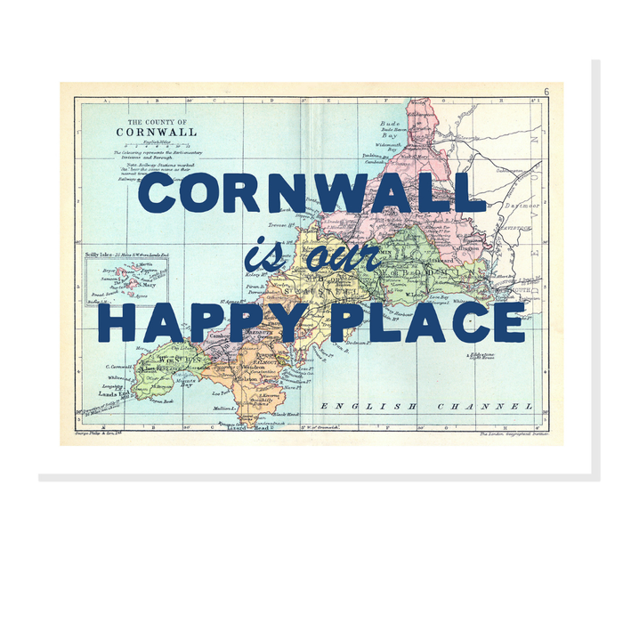 Cornwall is Our Happy Place Print | Vintage Map Art | Cornwall Map Print - Unframed