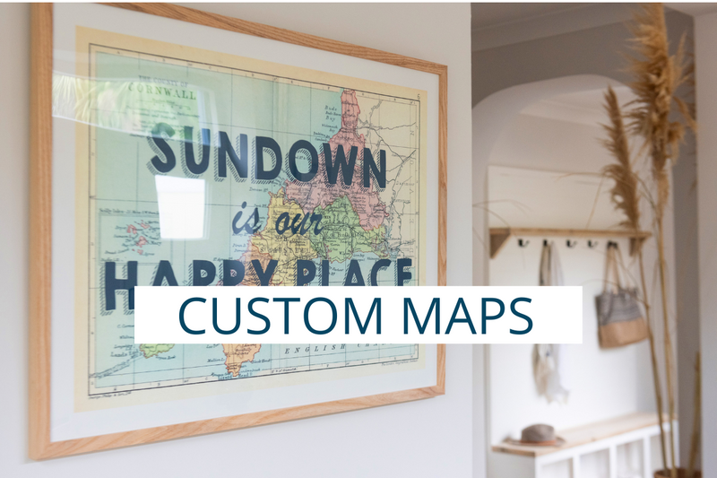 Custom map print poster framed - unique personalised art print