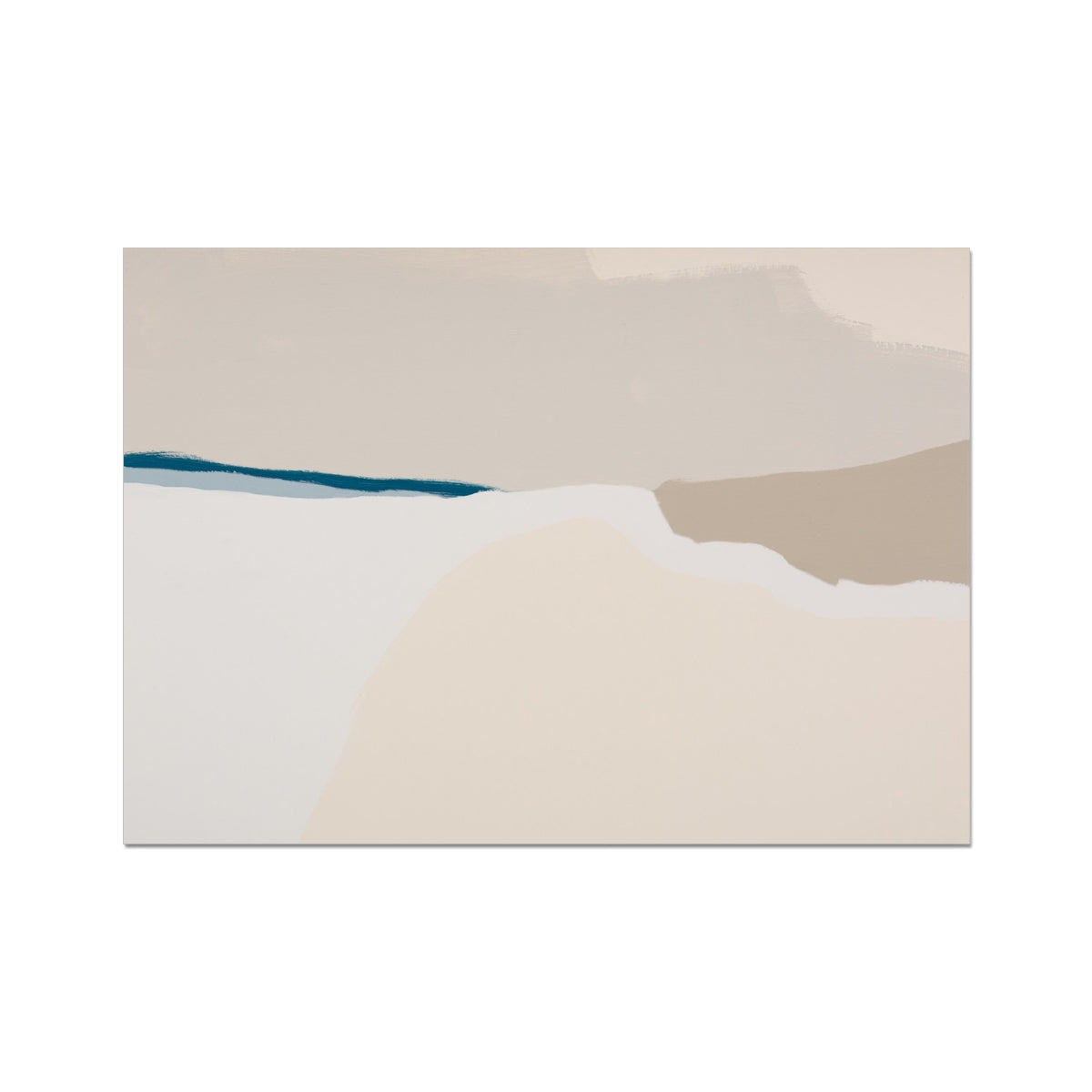 Abstract art piece with geometric shapes in beige, white, and blue on a beige background