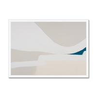 Abstract art print with geometric shapes in beige, blue, and white on a white background