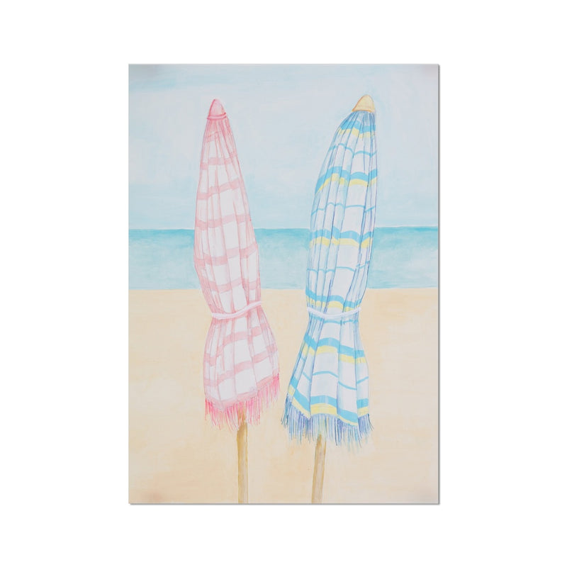 Beach Painting | Seascape Striped Umbrellas | Pastel - Unframed