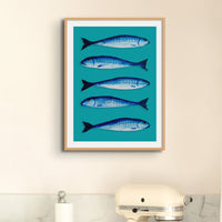 Mackerel Art Print | Kitchen Fish Wall Art | Teal Green - Framed