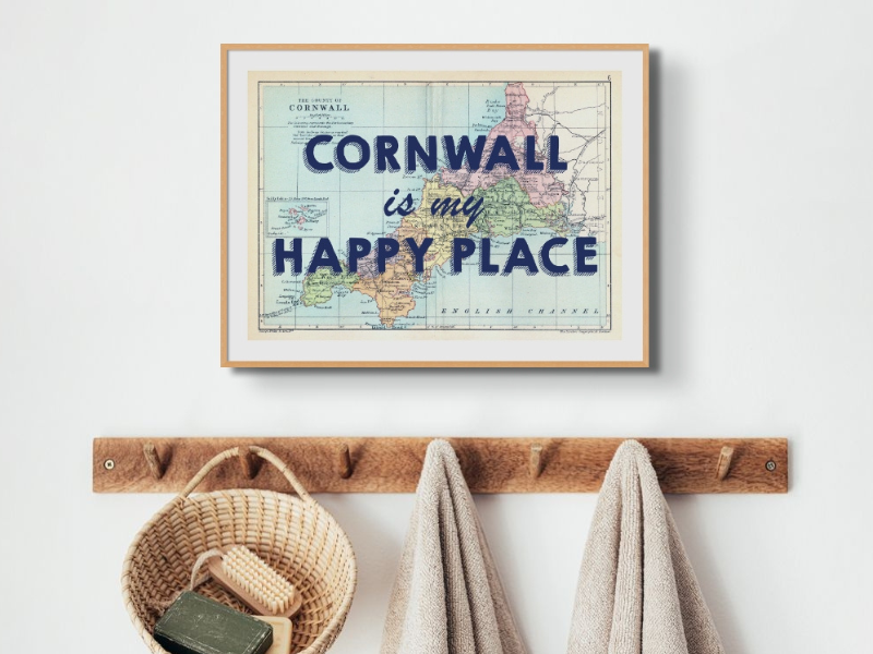 custom map print collection header - cornwall map print on wall in entrance hall