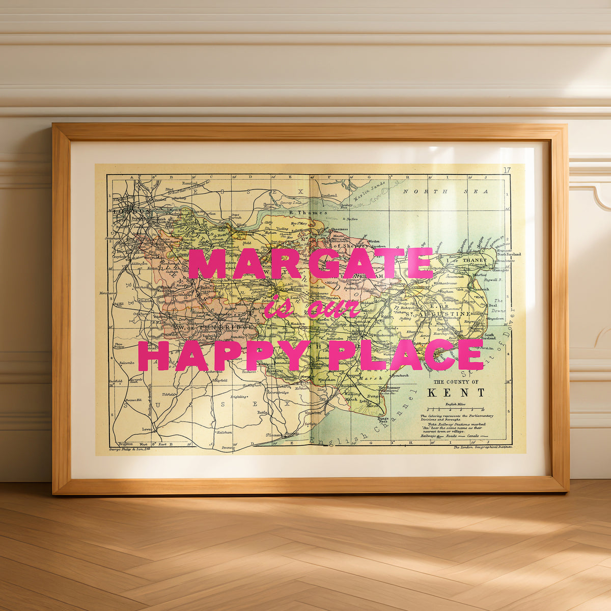 Custom Map Print for Any Location | Personalised Vintage Map Print | Pink Font