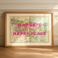 Custom Map Print for Any Location | Personalised Vintage Map Print | Pink Font