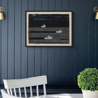 Night Fleet Print | Modern Seascape Painting - Framed