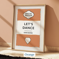 Personalised song print anniversary gift featuring favourite song and artist in orange.