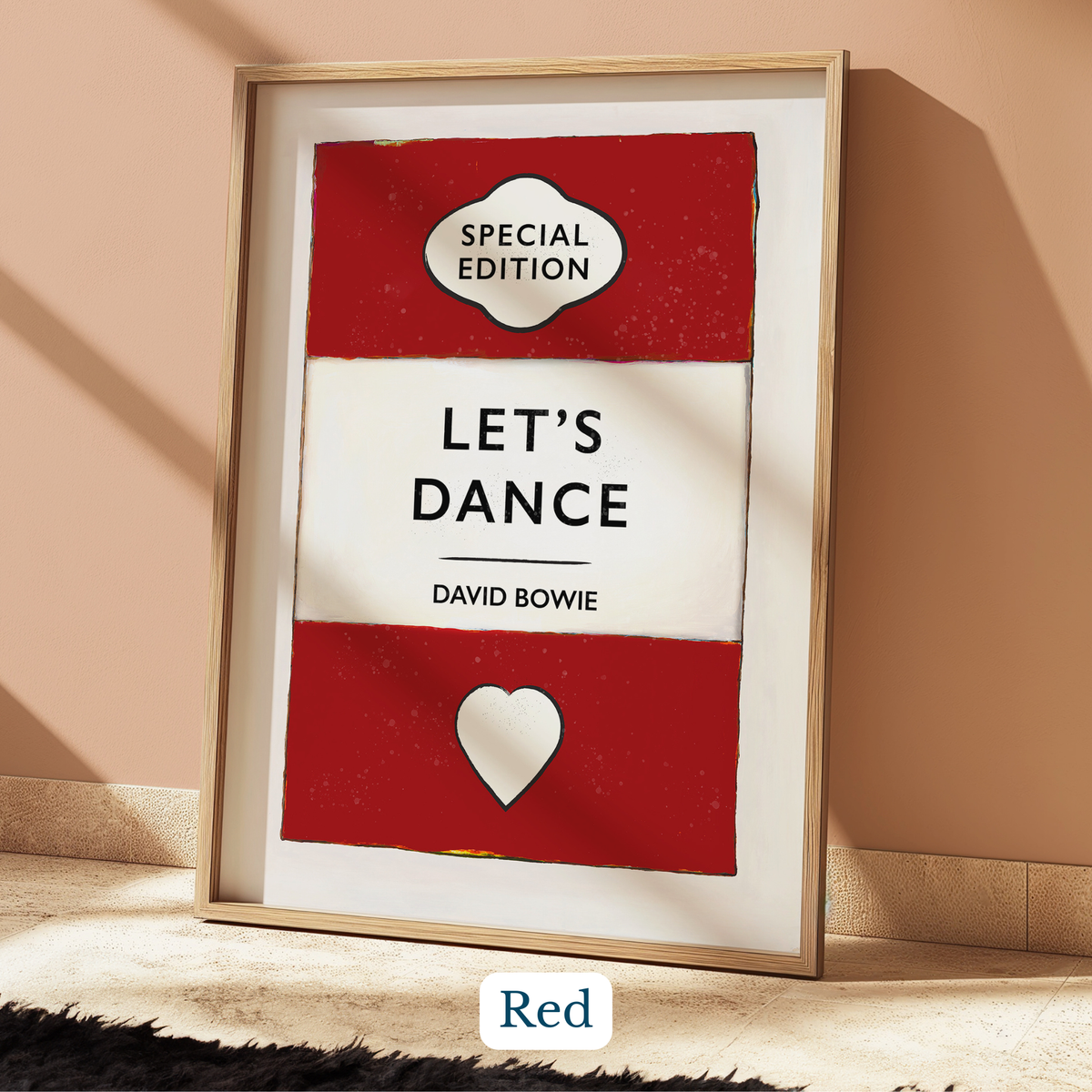 Personalised song print example with song title lets dance by david bowie in red