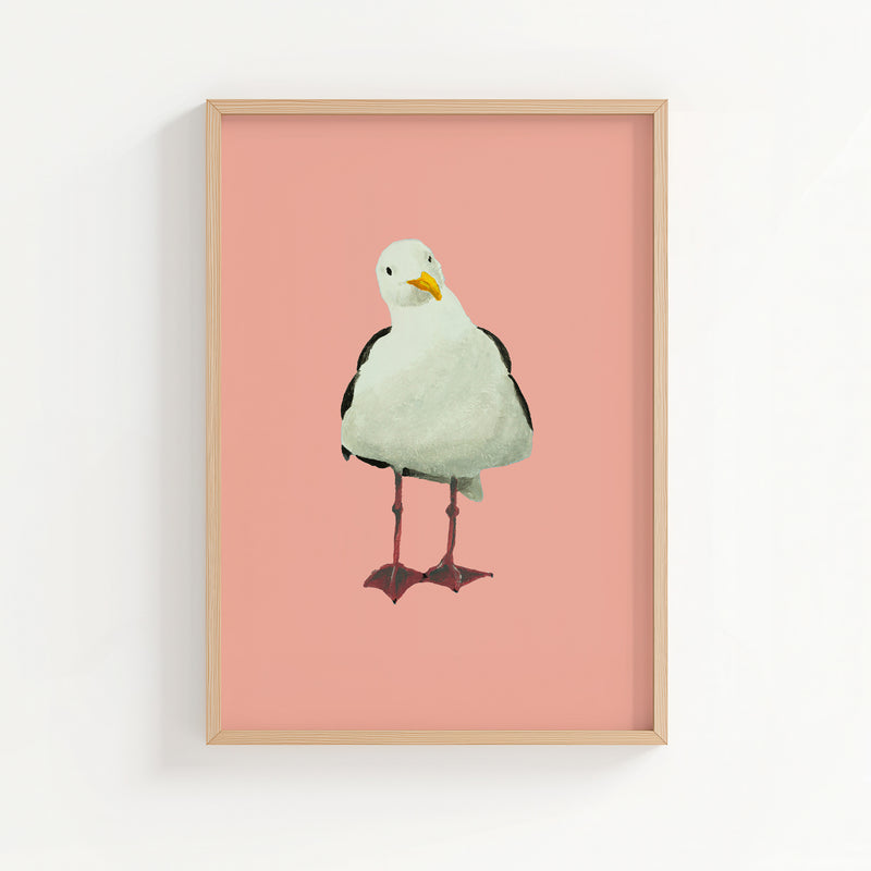 Seagull Painting | Bird Art Print | Coral Pink - Unframed