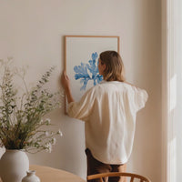 indigo seaweed painting framed on wall - seaweed print on wall