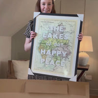 video of unboxing or happy place lakes map print