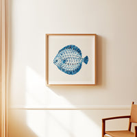 Fish painting on wall in living room. Castal art print of fish in  blue watercolour