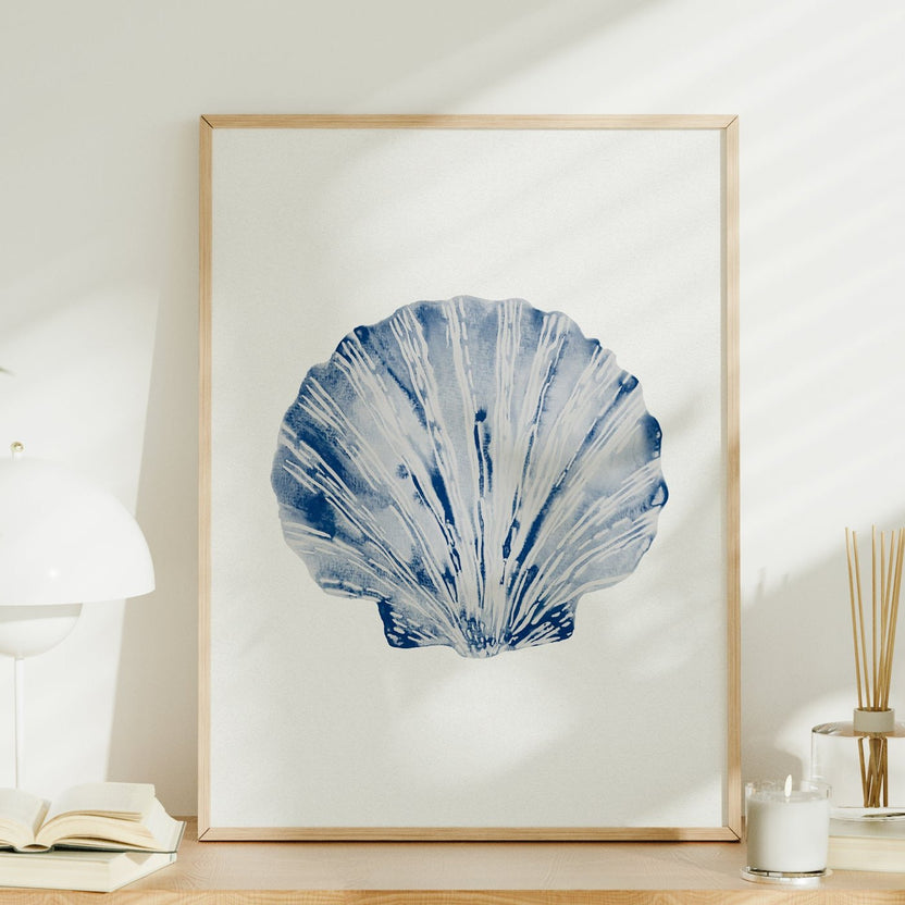 Watercolour Shell Art | Blue Scallop Shell Print - Unframed – Beach ...