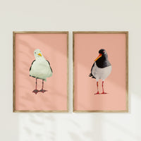 Seagull Painting | Bird Art Print | Coral Pink - Unframed
