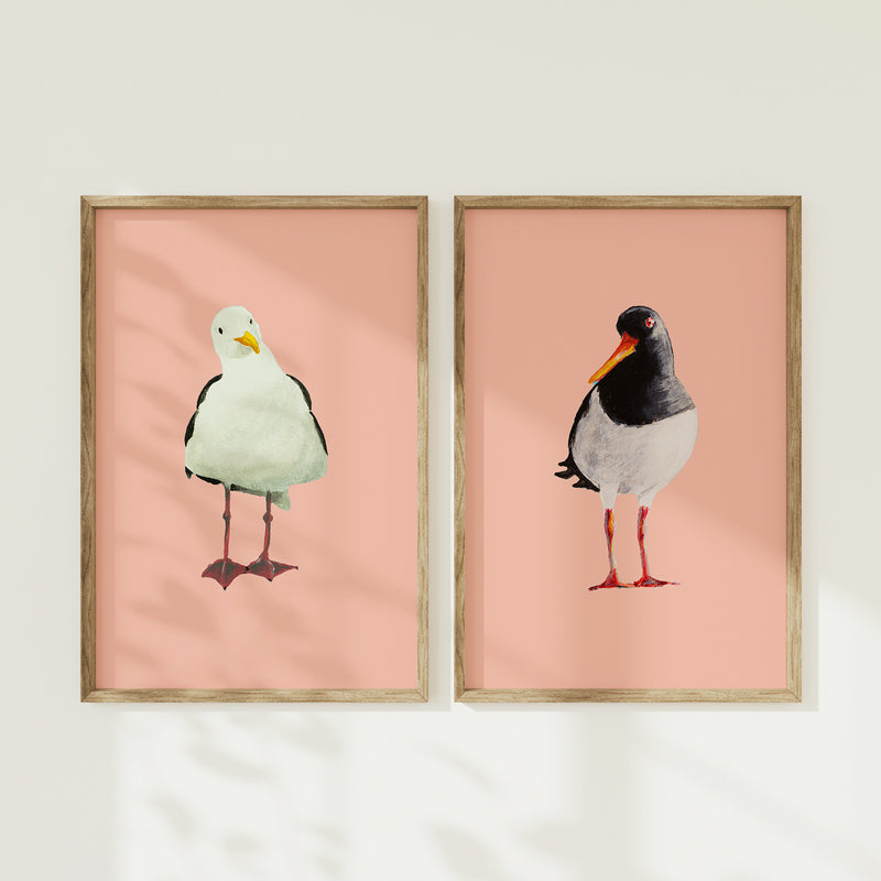 Seagull Painting | Bird Art Print | Coral Pink - Unframed