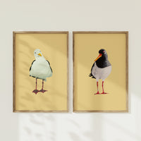 Oyster Catcher Bird Painting | Bird Art Print | Yellow Sand - Unframed