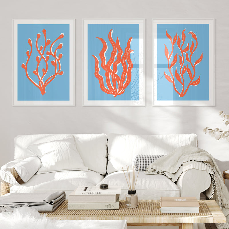 Abstract Colourful Seaweed Art Print No 1 | Coastal Graphic Wall Decor | Handcrafted Lino Cut Design - Unframed