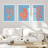 Set of Three Abstract Colourful Lino Cut seaweed prints - Unframed