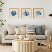 Set of Three Indigo Coral and Shell Art Prints  - Unframed