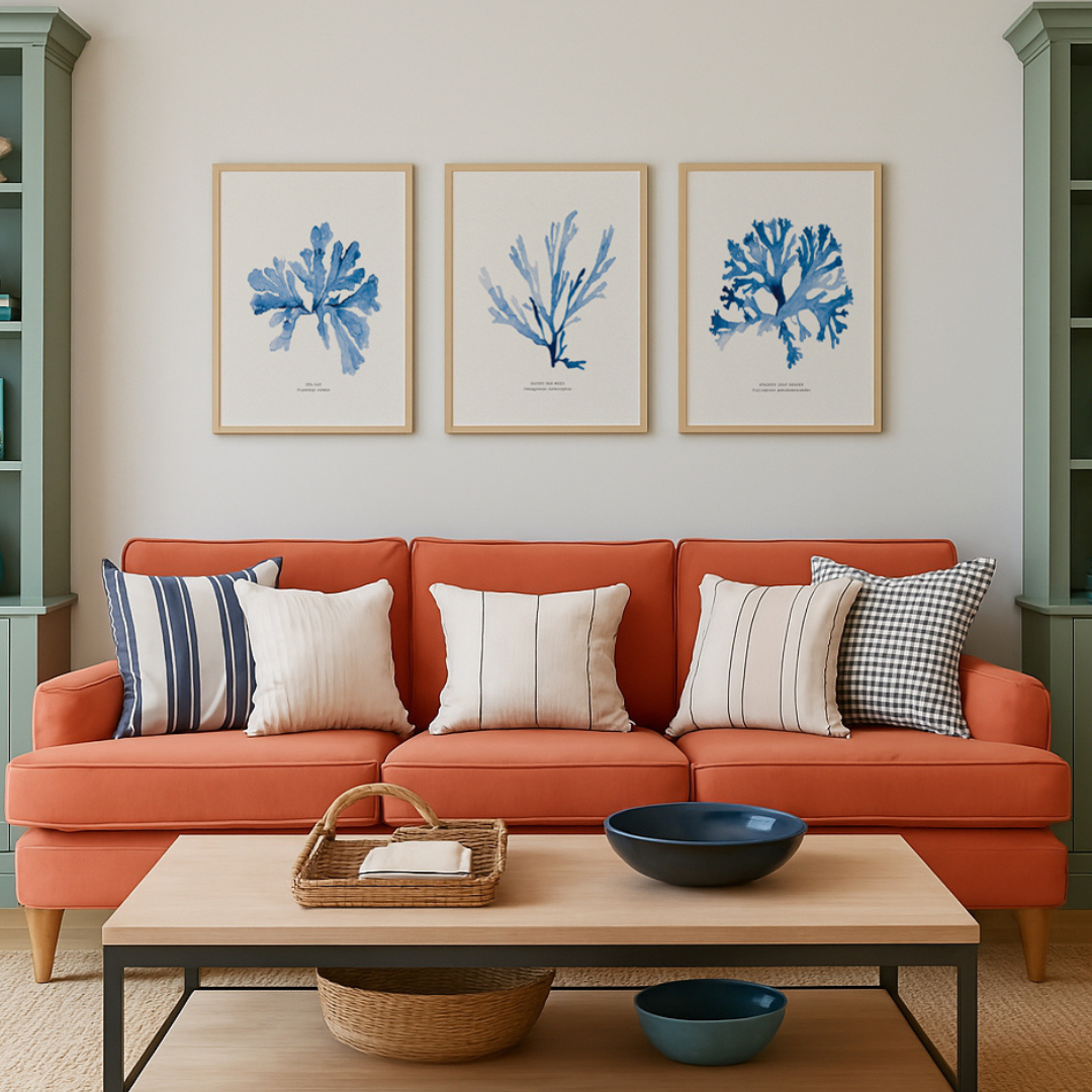 Set of 3 Indigo Seaweed Paintings | Seaweed Art Prints  - Unframed