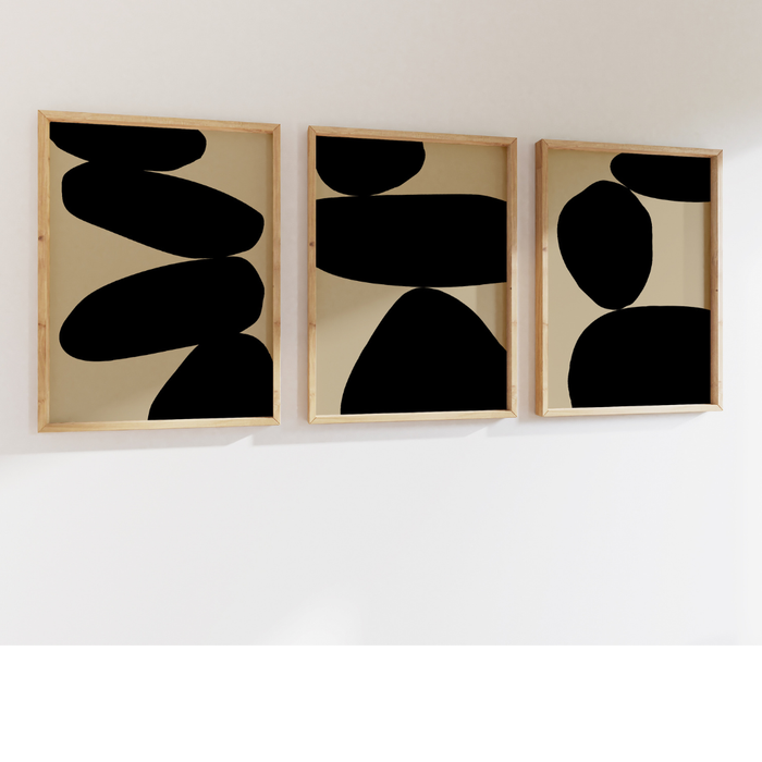Set of Three Black Balancing Stones - Unframed