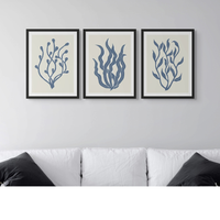 Set of three abstract indigo Lino Cut seaweed prints  - Unframed