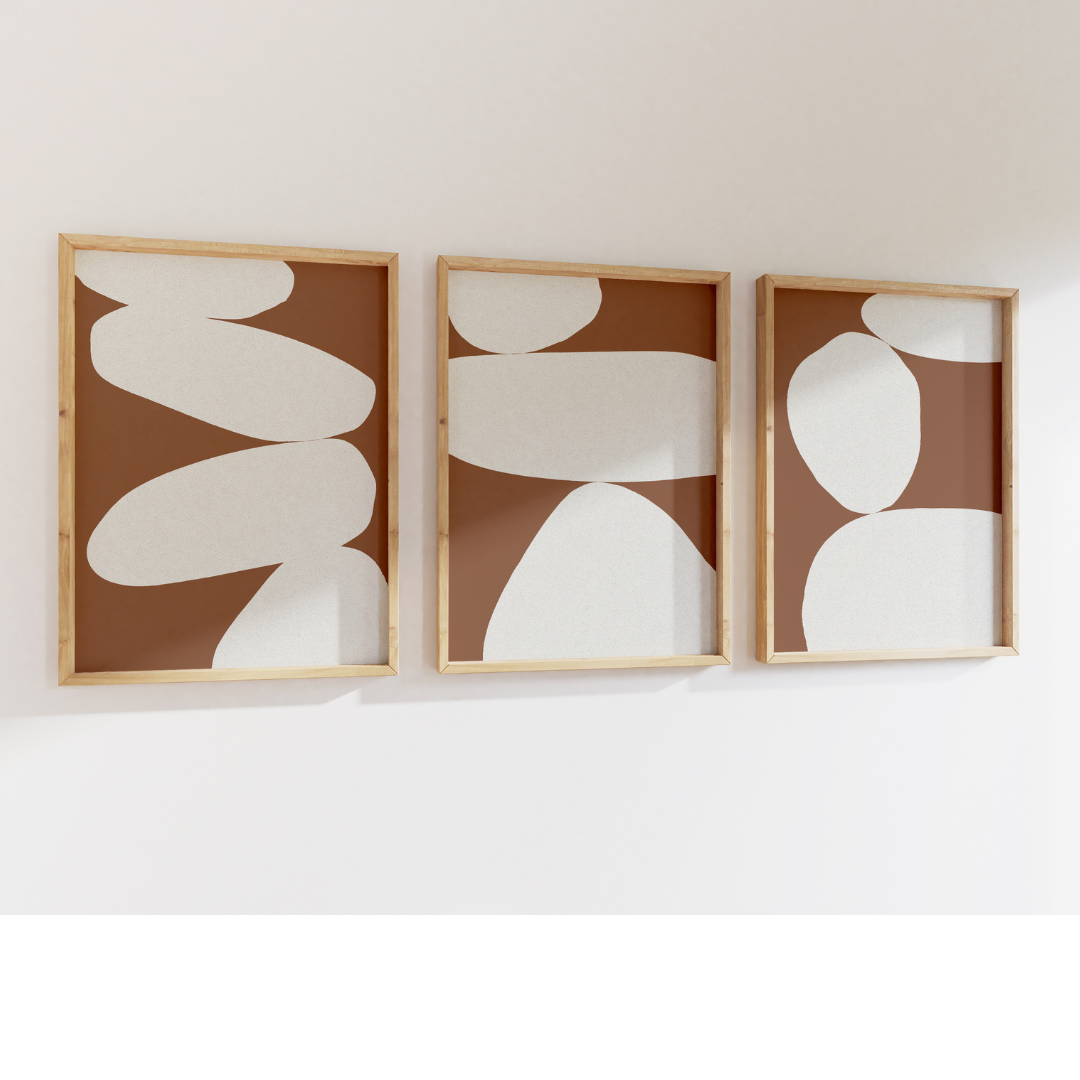 Set of Three Mocha Balancing Stones - Framed