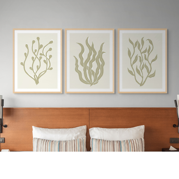 Set of Three Abstract Neutral Lino Cut seaweed prints - Unframed