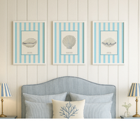 Set of Three Shell prints on aqua stripe - Unframed