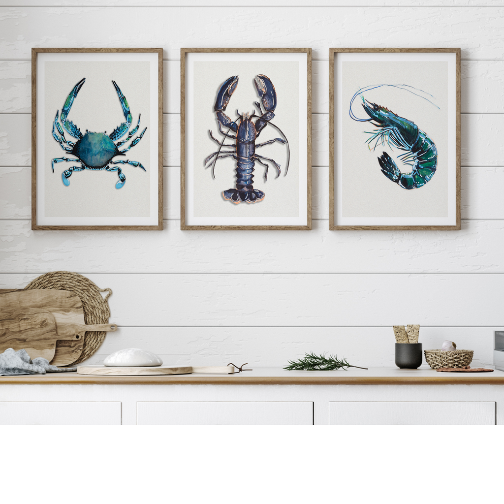 Set of Shellfish Art Prints - Kitchen Art - Beach House Art