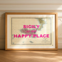 Custom Map Print for Any Location | Personalised Vintage Map Print | Pink Font