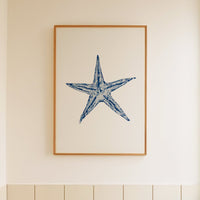 Watercolour Shell Art | Blue Art Starfish Print - Framed
