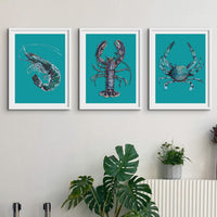 Prawn Painting | Shellfish Kitchen Art Print |Prawn Print on green background - Unframed