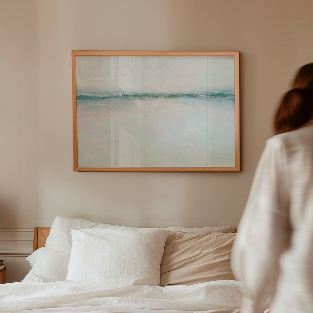 Beach painting in aqua blue - beach and sea painting in bedroom 