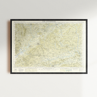 Framed vintage map of The Cotswolds on a white wall