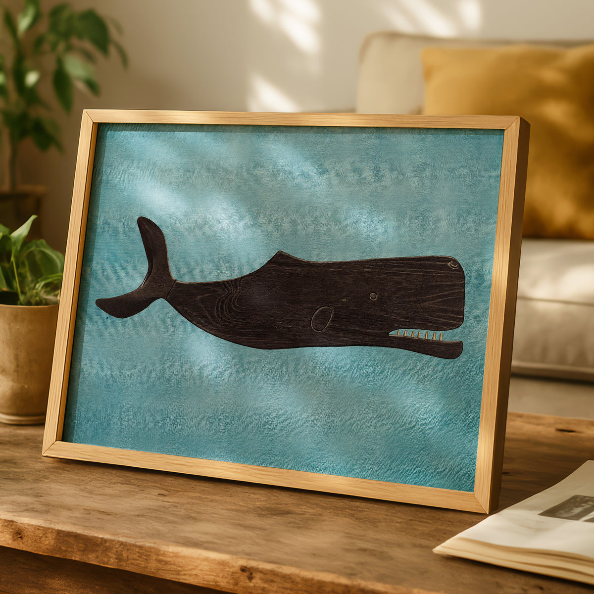 Weathervane Whale Art | Vintage Whale Print | Blue - Unframed
