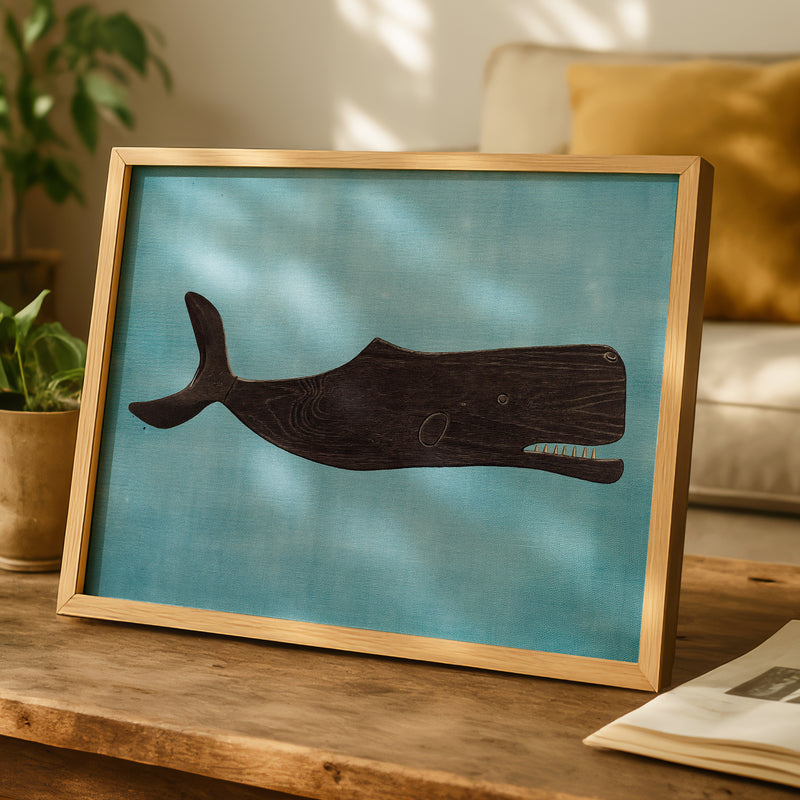 Weathervane Whale Art | Vintage Whale Print | Blue - Unframed