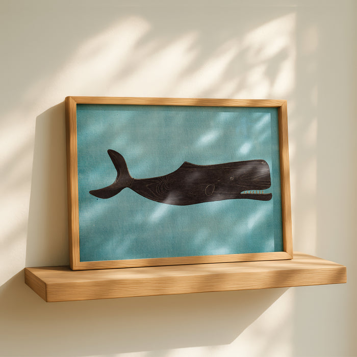 Weathervane Whale Art | Vintage Whale Print | Blue - Framed