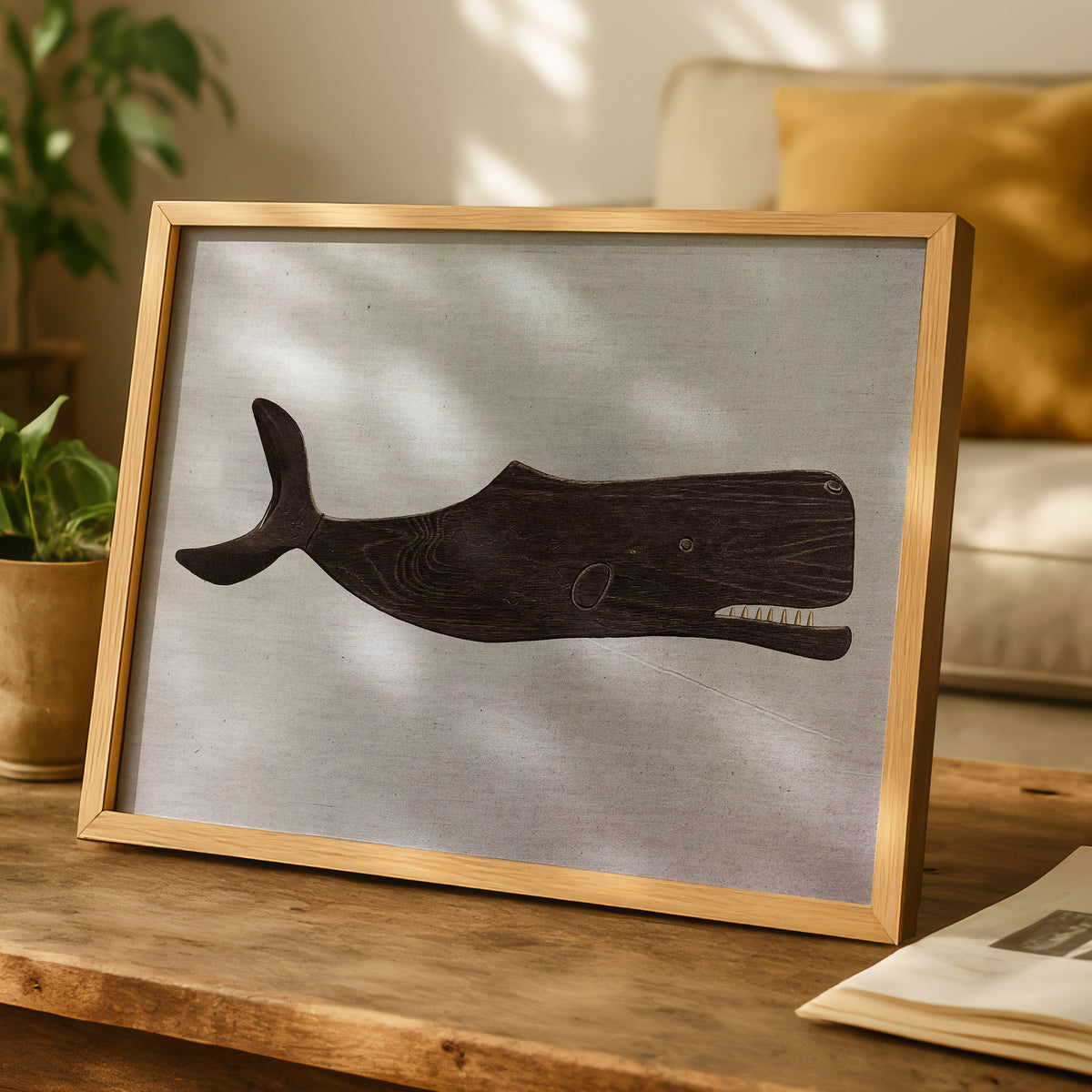 Weathervane Whale Art | Vintage Whale Print | Grey - Unframed