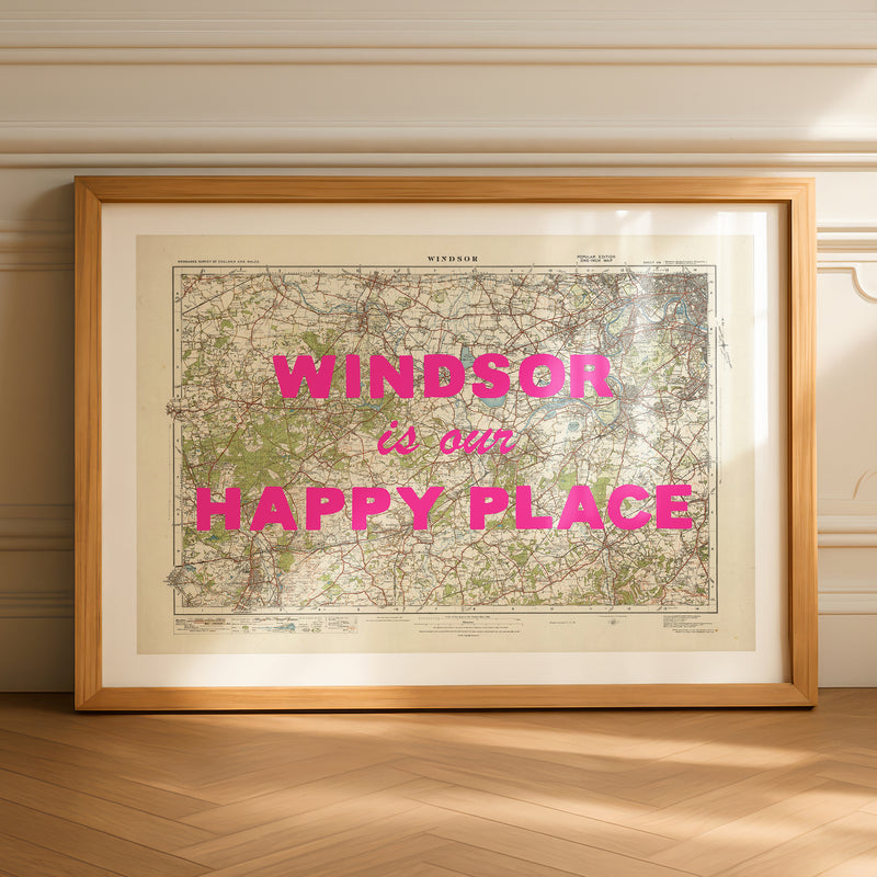 Custom Map Print for Any Location | Personalised Vintage Map Print | Pink Font