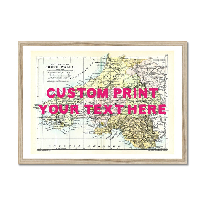 South Wales (Pink Hand Drawn Font) Personalised Map Print | Vintage Map - Unframed