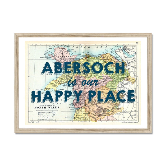 Abersoch is our Happy Place Quote on Vintage Abersoch Map Print - Unframed