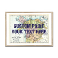 North Wales (Navy Vintage Font) Personalised Map Print | Vintage Map Wall Art - Framed