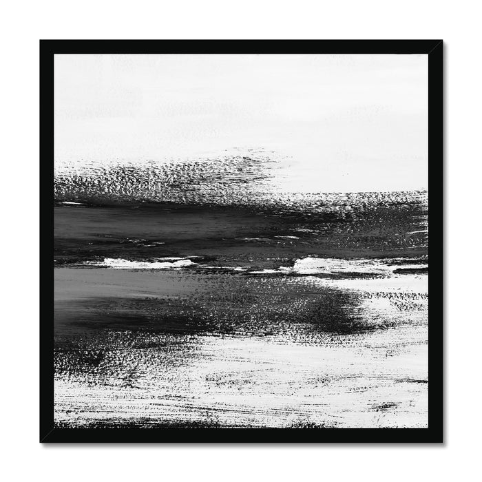 Monochrome Coast | Black & White Beach Painting - Framed