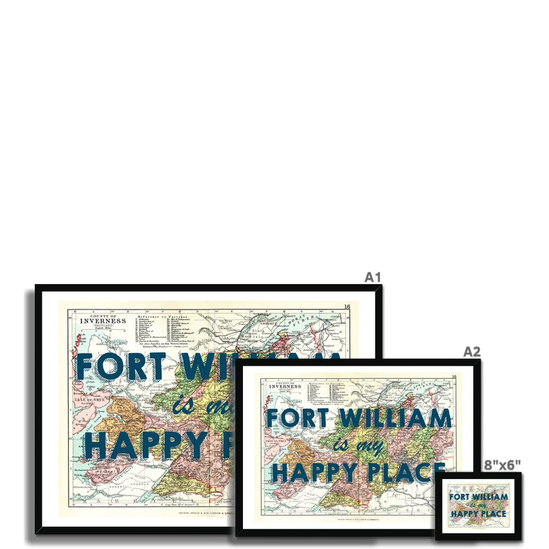 Fort William Map Print - My Happy Place Navy Framed Print